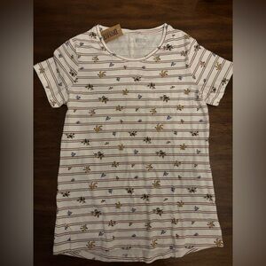 Duluth Trading Co Floral Striped Short Sleeve Tee